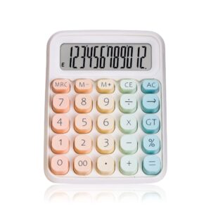Hot selling 12 digit circular mechanical button gradient color student office learning calculator