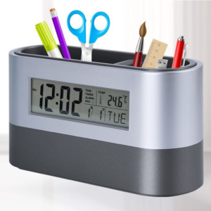 Promotional Gift Electronic Digital Alarm Pen Holder Clock With Gadget Storage Box Desktop Display