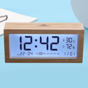 Hot Selling Smart Digital Display Time Temperature Humidity Day Date Back Light LCD Table Alarm Snooze Bamboo Wooden Clock