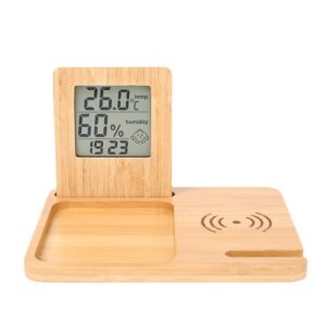 Wholesale Digital Electronic Modern Design Wireless Charging Desk & Table Wooden Alarm Clock With humidity Temperature