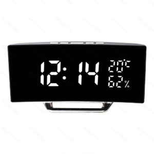 LED curved alarm clock time memory snooze function temperature and humidity clock night mode brightness adjustable