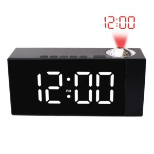 Digital snooze alarm clock projection temperature humidity measurable night mode LED brightness adjustable time memory function